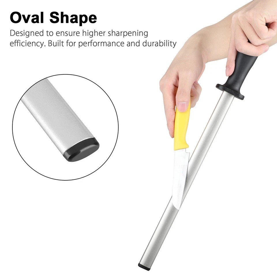 12in Diamond Knife Sharpener Honing Rod Oval Kitchen Tool