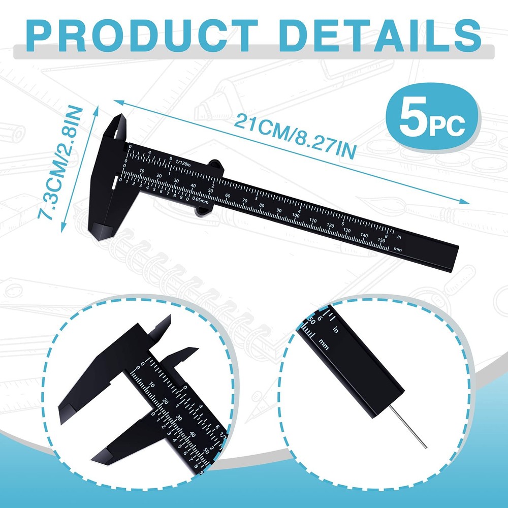 6 Inch/ 150 mm Mini Plastic Vernier Caliper Double Scale Measuring Tool Recta...