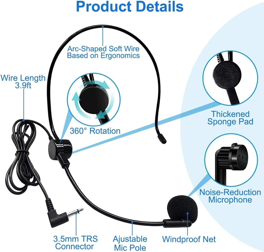Wired Microphone Headset with 3.5mm Jack for Singing, Teaching, Speaking, Pre...