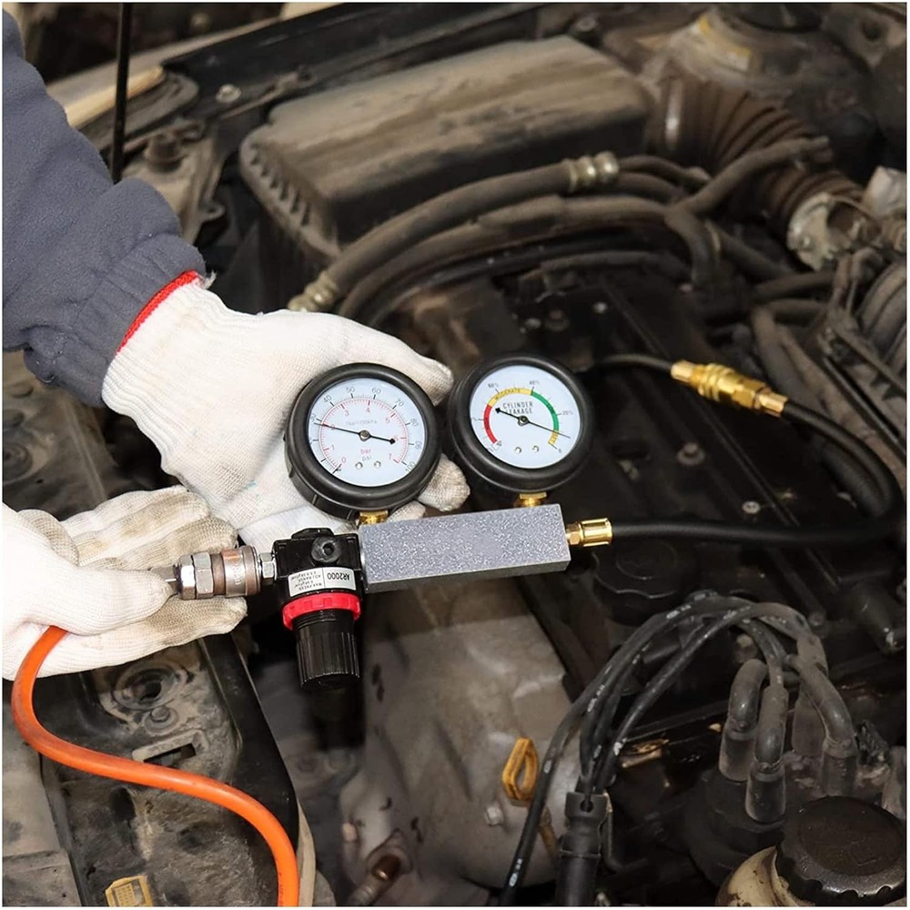 Cylinder Leak Down Tester, Petrol Engine Compression Leakage Detector Tool Kit