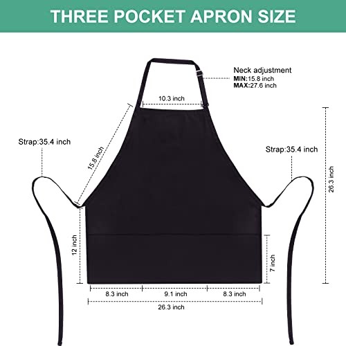 Jubatus 2 Pack 3 Pockets Adjustable Bib Apron Chef Kitchen Polyester Black