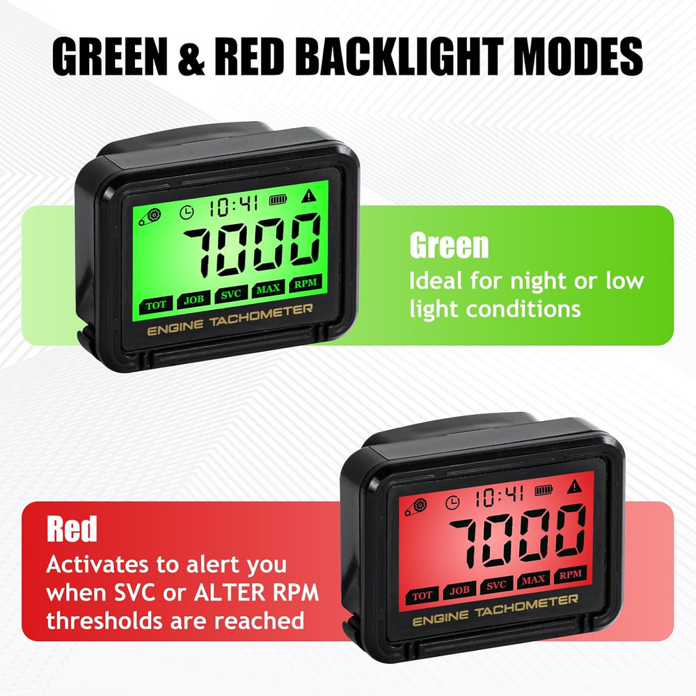 Digital Engine Tachometer & Hour Meter Mini Tach Gauge with Clip & Backlight Dis