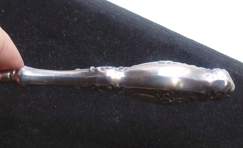 Antique Sterling Silver 7" Button Hook/Lace Puller Floral Design Art Nouveau