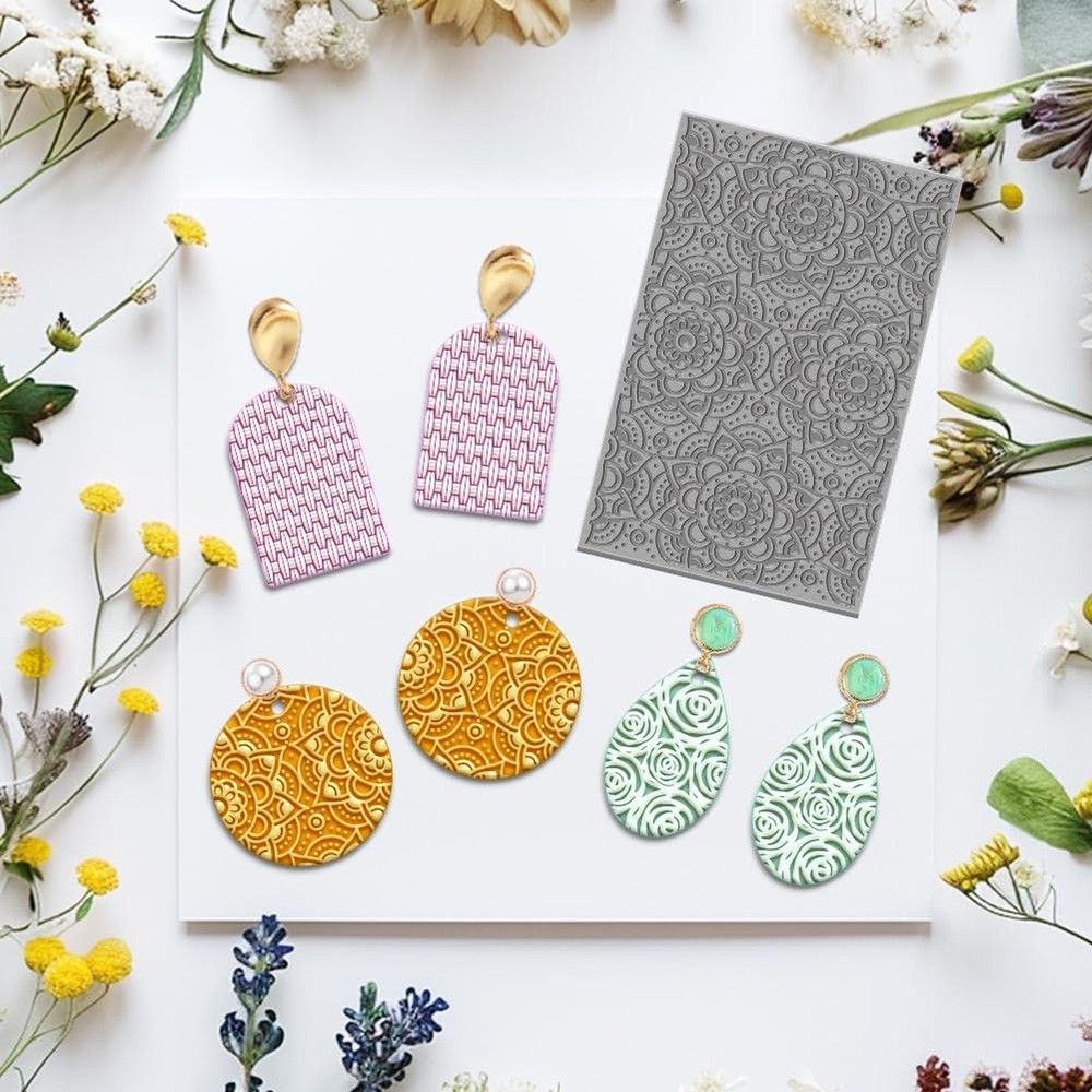 4PCS Polymer Clay Texture Sheets Set for Using with Clay Cutters, Boho Clay T...