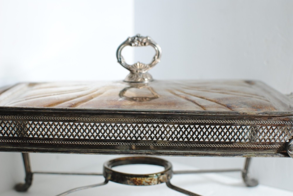Vintage Silver Plated Footed Rectangular Casserole Serving Tray with Lid 14.25