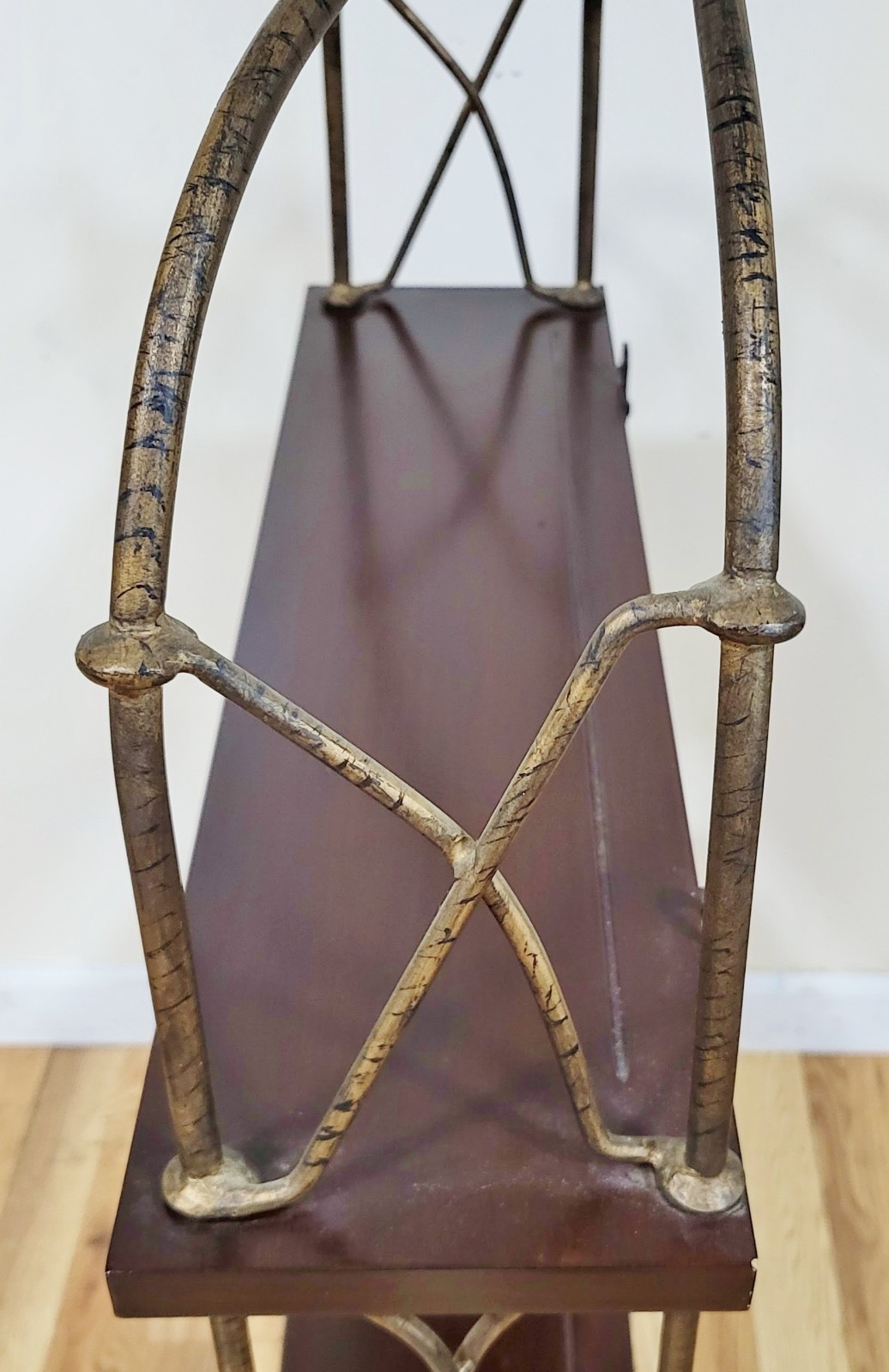 Vintage Mid-Century MODERN Rope & Tassel BRONZE Display Wall ETAGERE Bookshelf