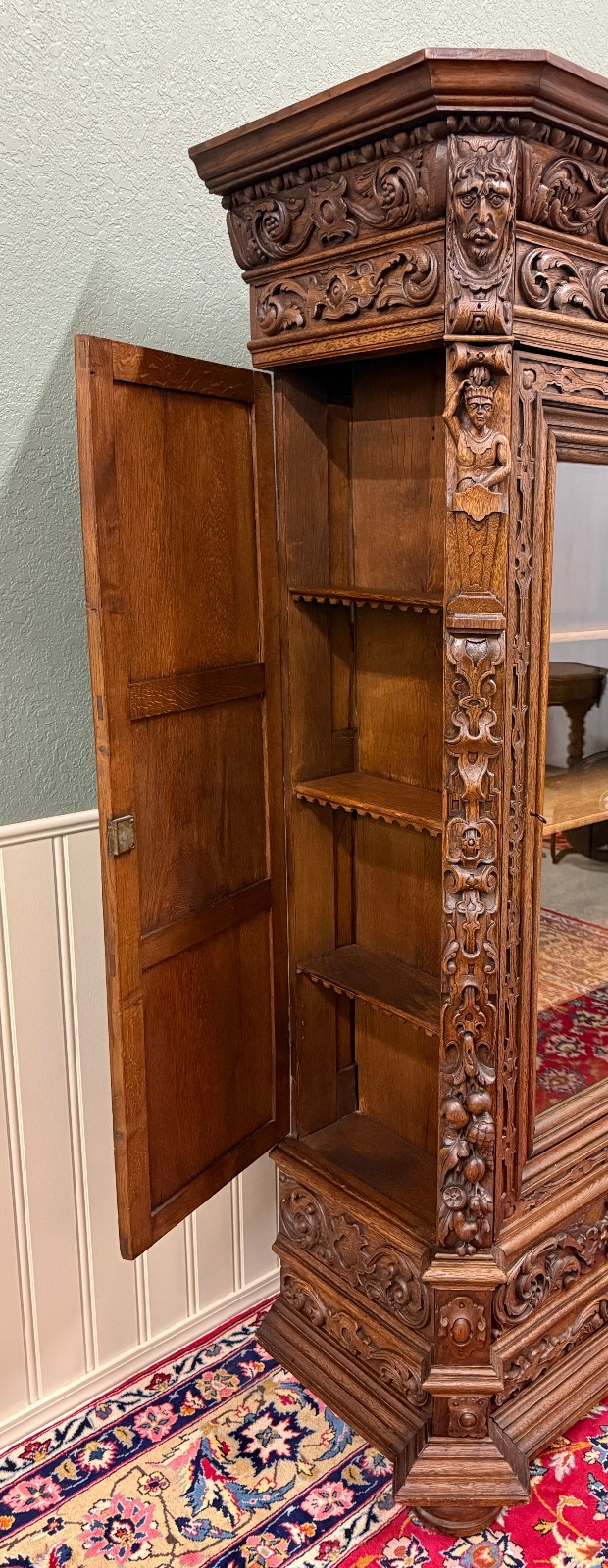 Antique French Renaissance Revival Bookcase Cabinet Side Doors Oak c. 1880s