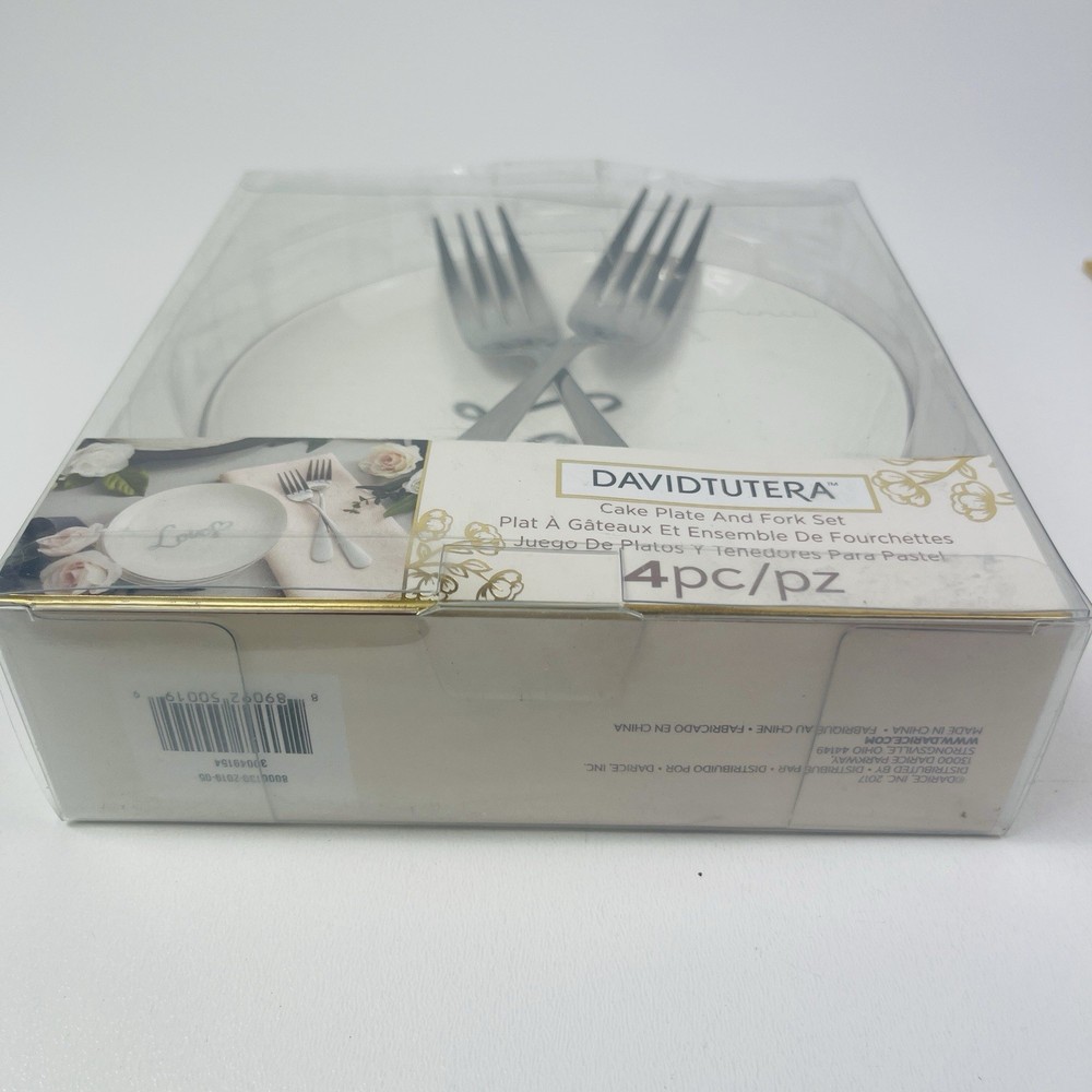 David Tutera Wedding Bride Groom Cake Plate Fork Set 4 PC
