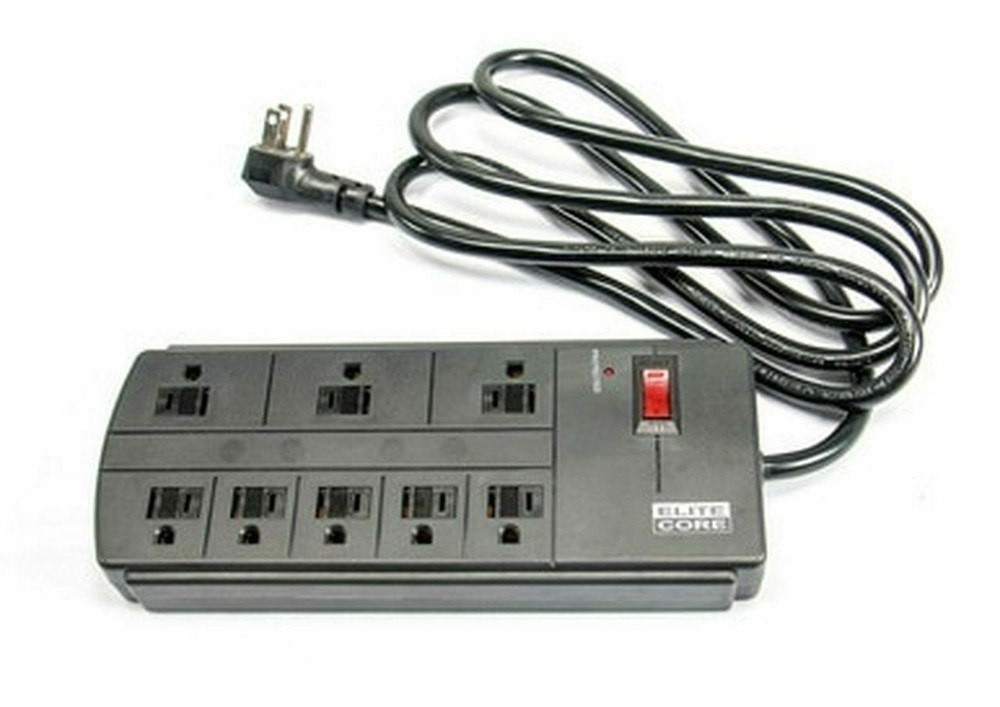 Strip Surge Protector 8 AC Outlets - BLACK by Elite Core