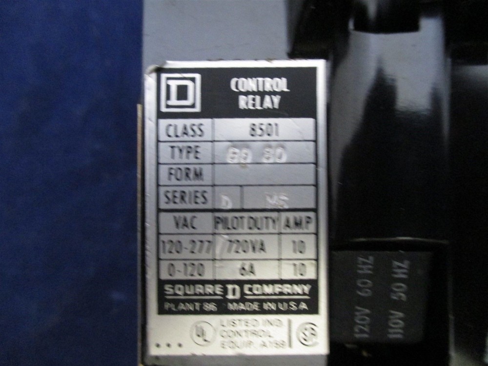 Square D 8501 G080 Control Relay