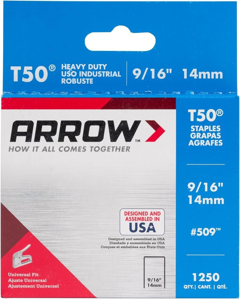 Arrow T50 9/16 Staples, 1250 Count