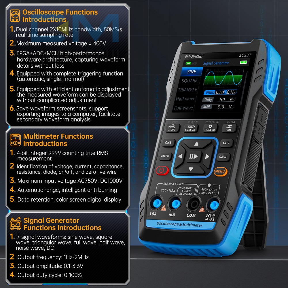 FNIRSI 2C23T Handheld Digital Oscilloscope Multimeter Function Signal Generator