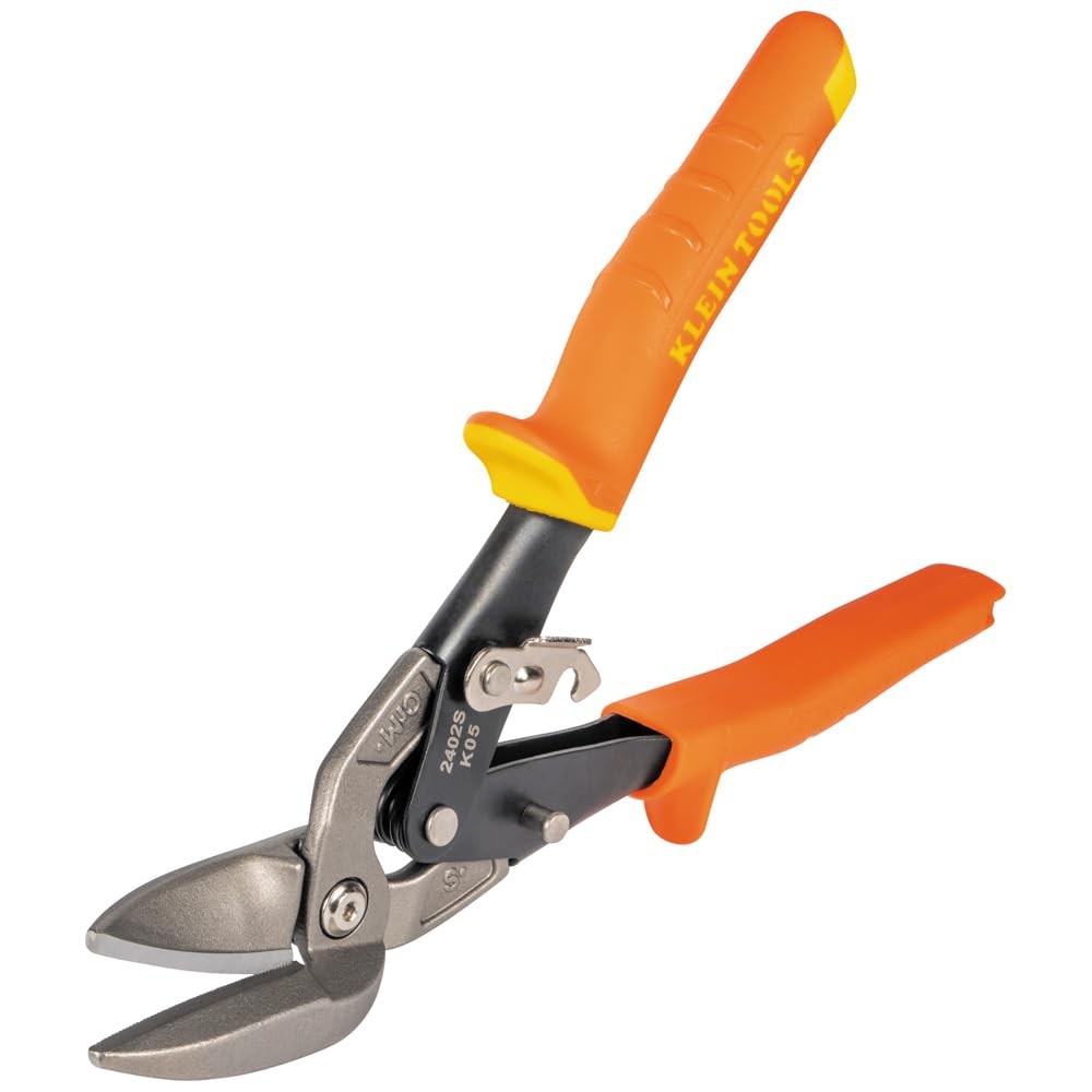 Klein Tools 2402S Straight-Cutting Offset Snips, Aviation Tin Snips with Forg...