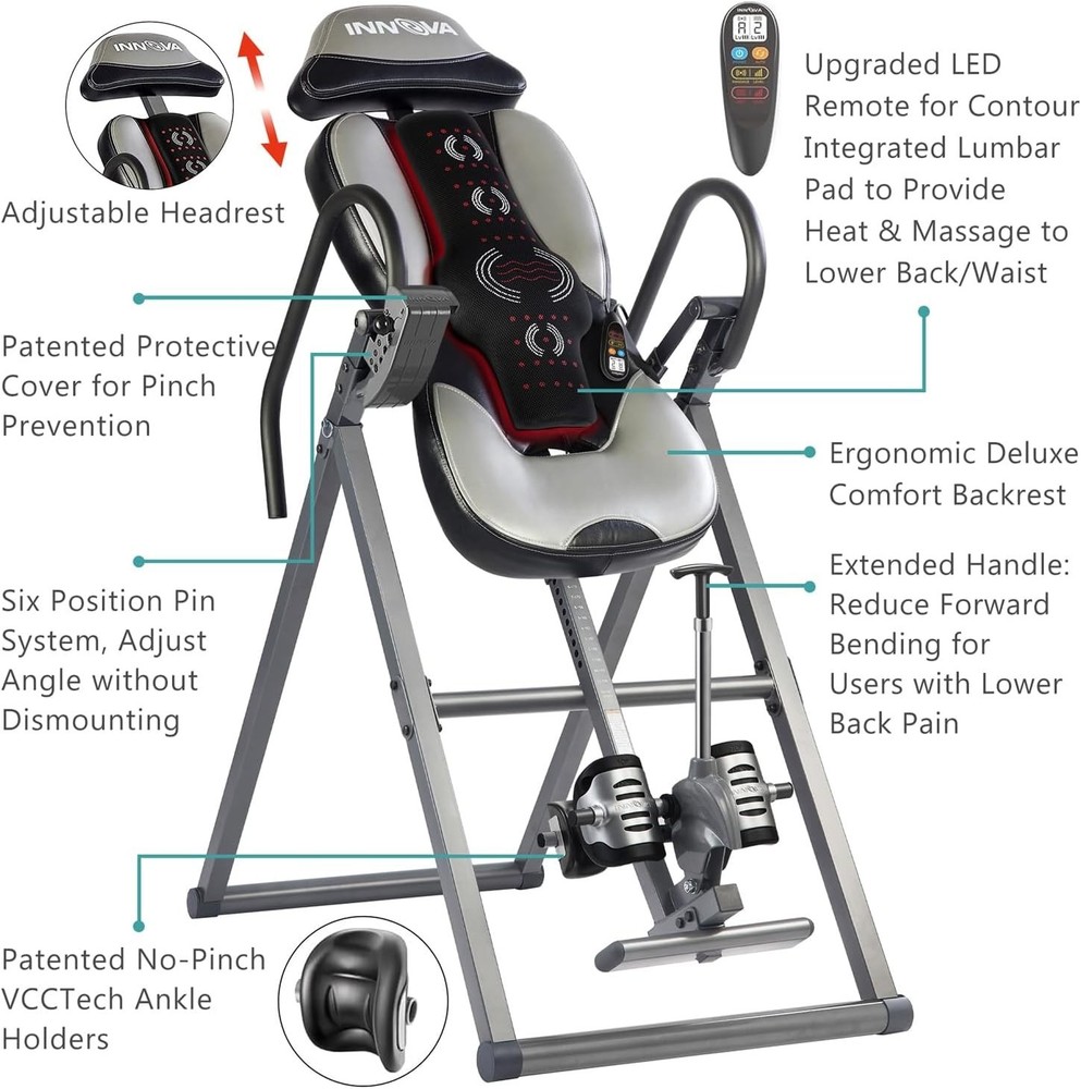 Innova Advanced Heat & Massage Inversion Table - Heavy Duty, Multi-Mode Thera...