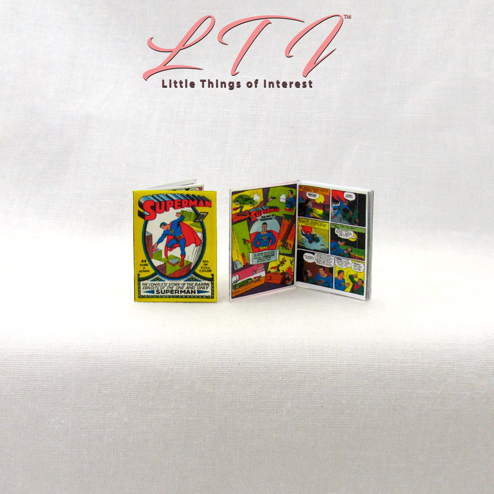 1:6 Scale SUPERMAN COMIC Set Miniature Readable Illustrated Comics 2 Pc