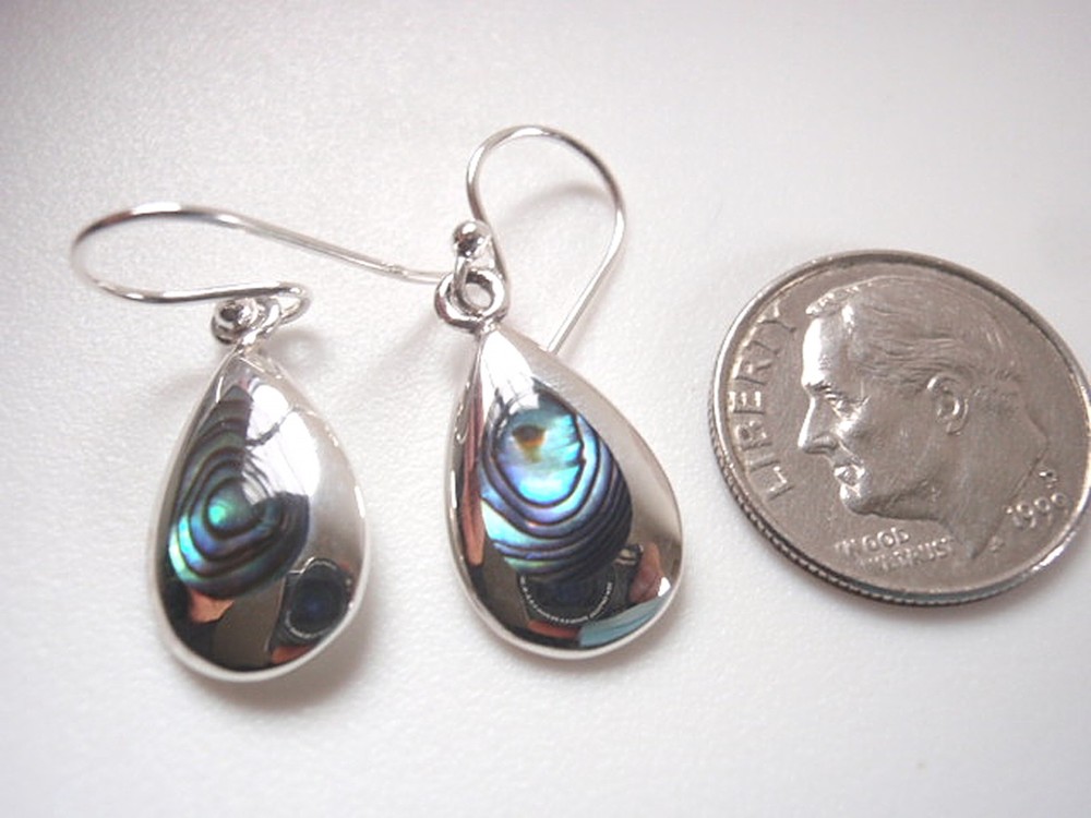 Abalone Teardrop with Silver Border 925 Sterling Silver Dangle Earrings