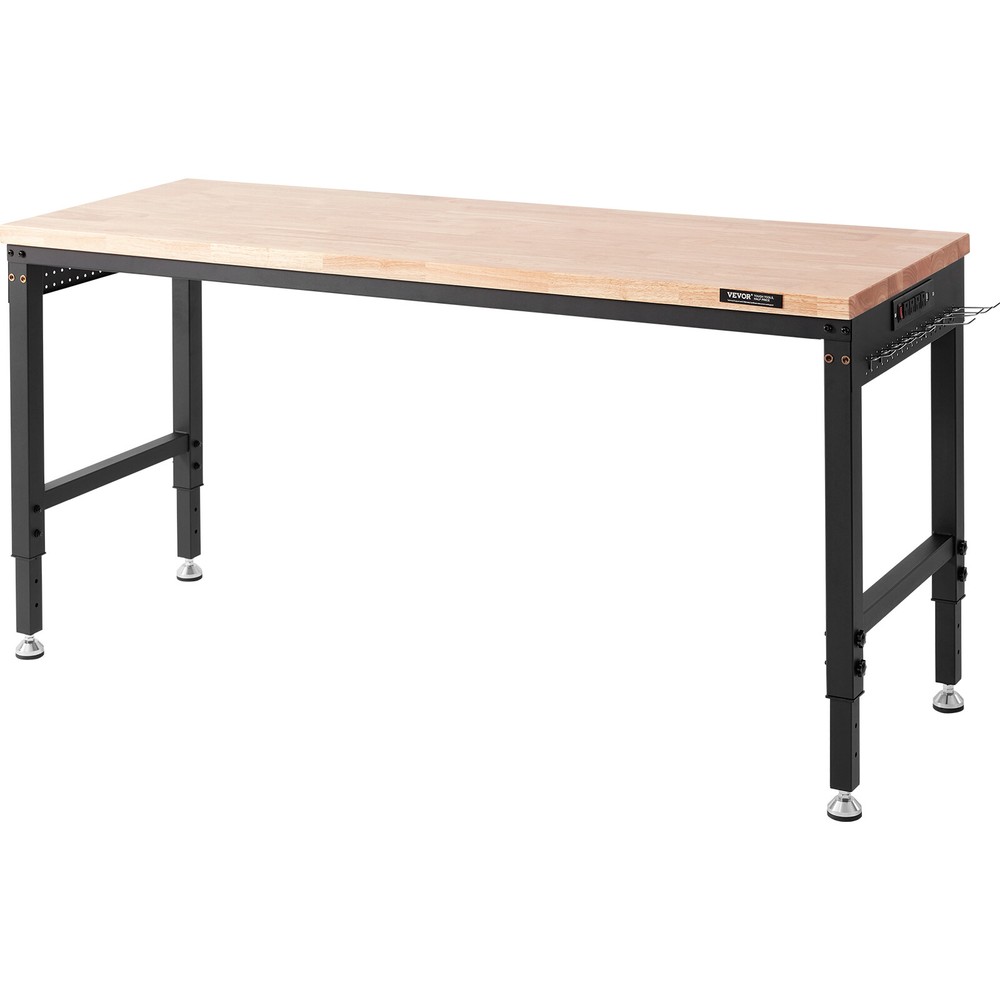 VEVOR Adjustable Height Workbench 72"L x 25"W Work Bench Table w/ Power Outlets