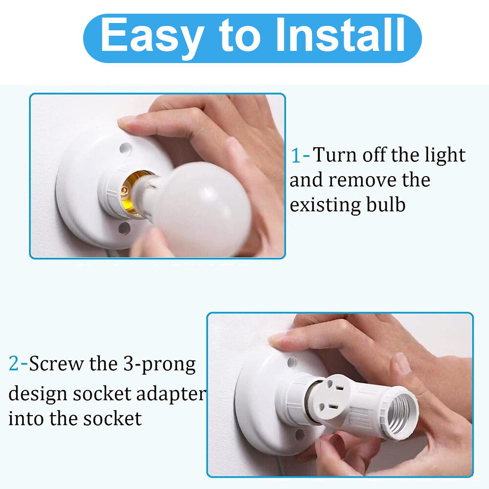 E26/E27 Light Socket to Plug Adapter 2/3 Prong Light Bulb Outlet Plug Converter