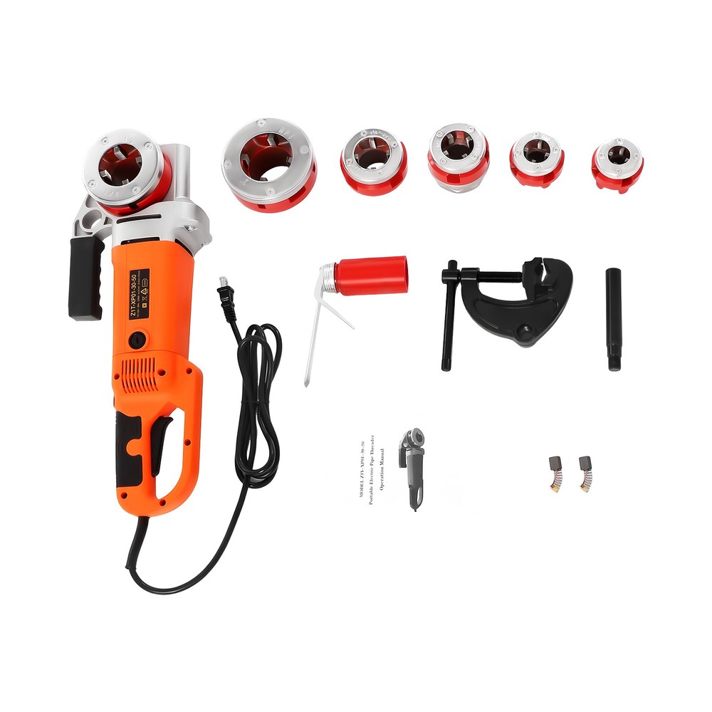 1/2" - 2 Inch Handheld Electric Pipe Threader Threading Machine W/6 Pipe Cutter
