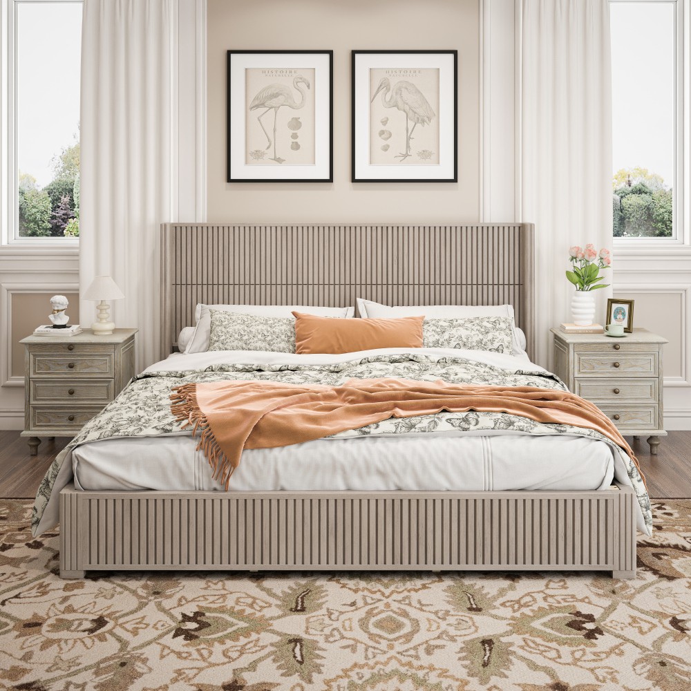 King Platform Bed Frame w/ Solid Wood Headboard, Easy Assembly