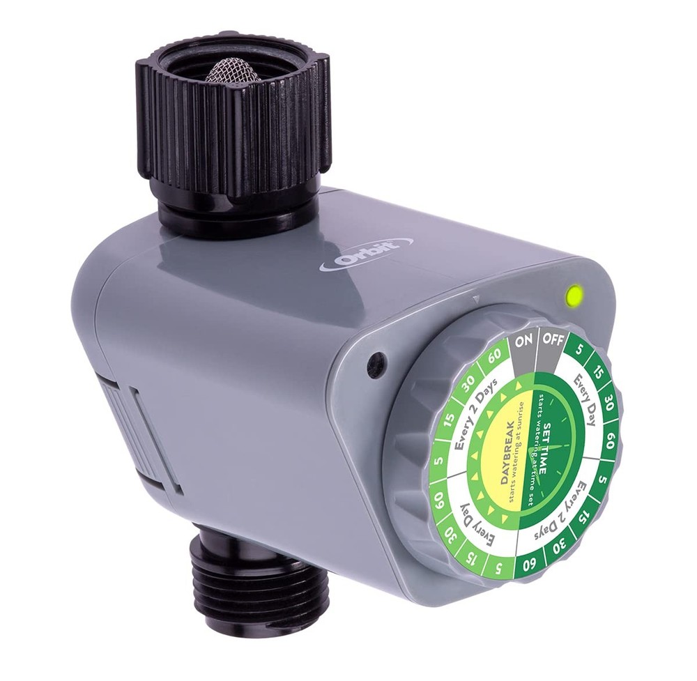 Gray Lawn Watering Timer with Daybreak Mode Oversized Dial Manual Option