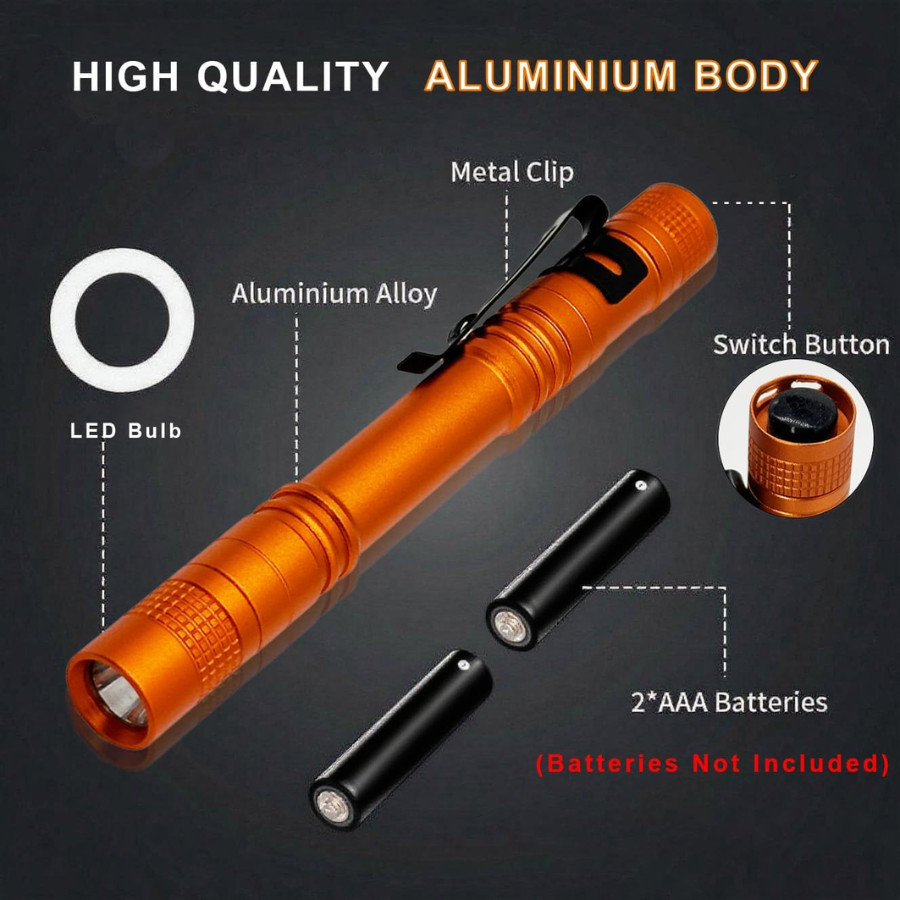 2-pack LED Pocket Pen Light Flashlights - Waterproof, 500 Lumens, Compact &