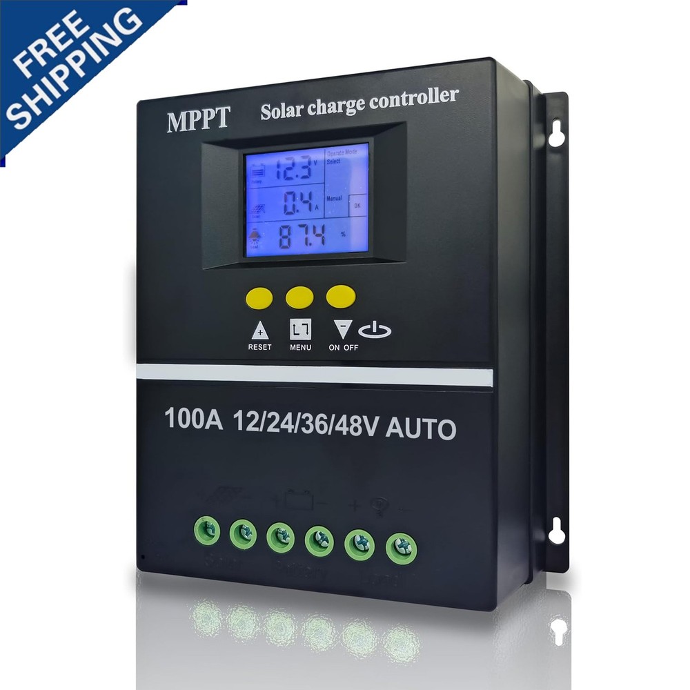 MPPT 12V/24V/36V/48V Solar ChargeController Tools 100A LCD Dual USB