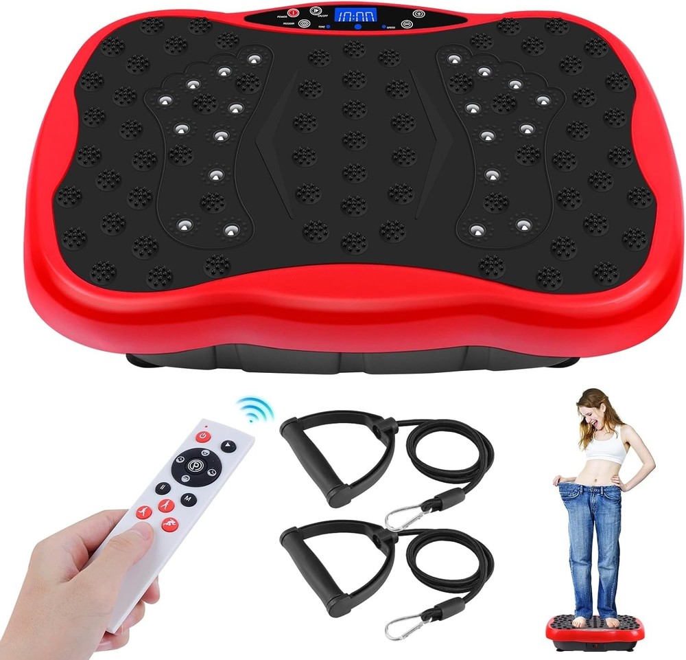 Portable Vibration Plate Exercise Machine with Resistance Bands & Remote Control