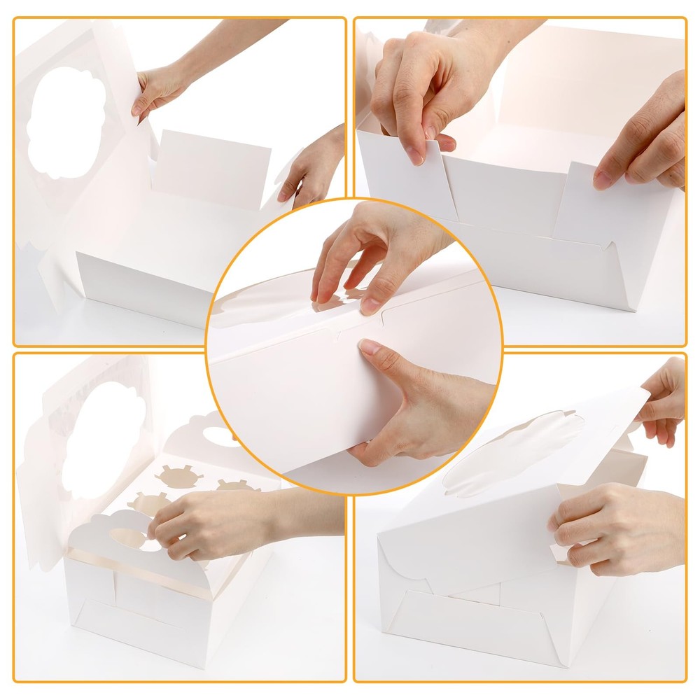 30 Pack Cupcake Boxes 10.2x6.9x4 Inch 6 Count White Containers Window Insert