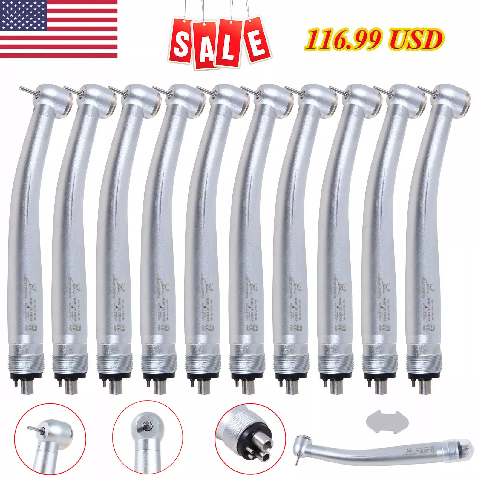 10*NSK Style PANA MAX Dental High Speed Turbine Handpiece Push Button 4Hole SALE