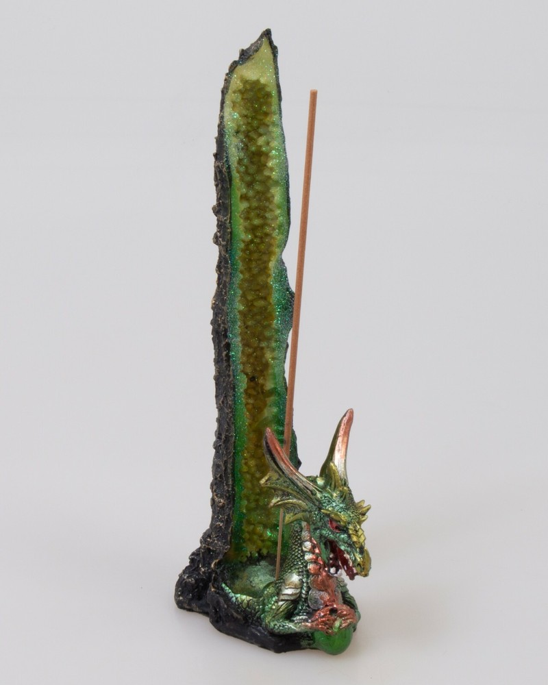 Green Dragon Geode Incense Burner Holder Stand Tower Polystone