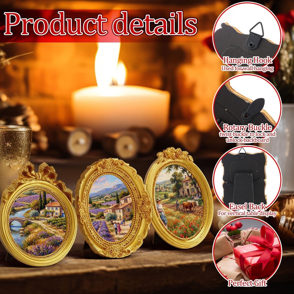 8 Pcs Vintage Picture Frames Set Gold Tiny Picture Frames Wallet Size Baroque...