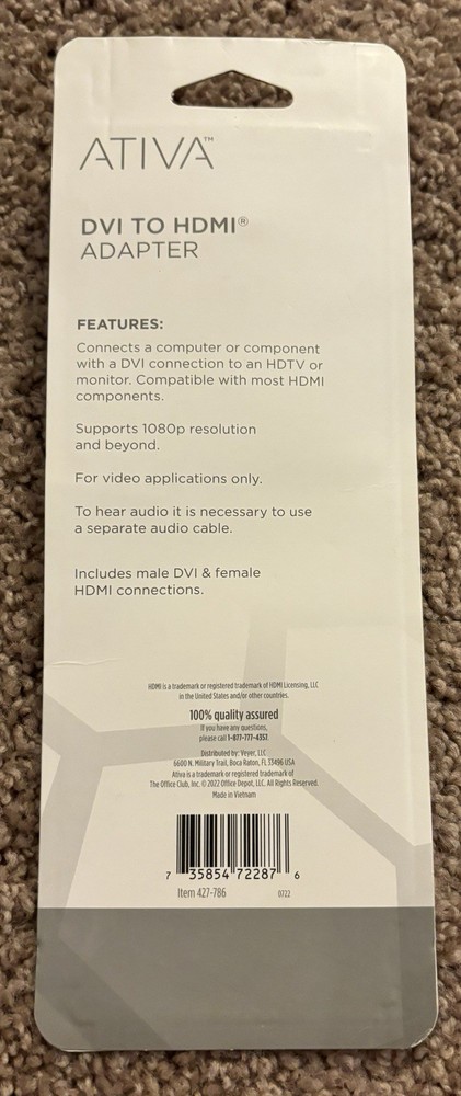 Ativa® DVI to HDMI Adapter, Black