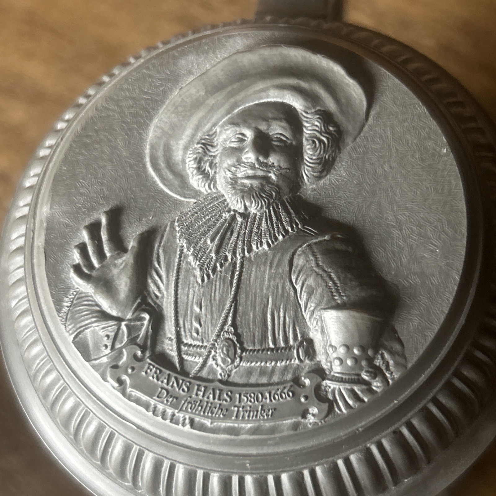 Vintage ceramic German stoneware beer mug with tin cap