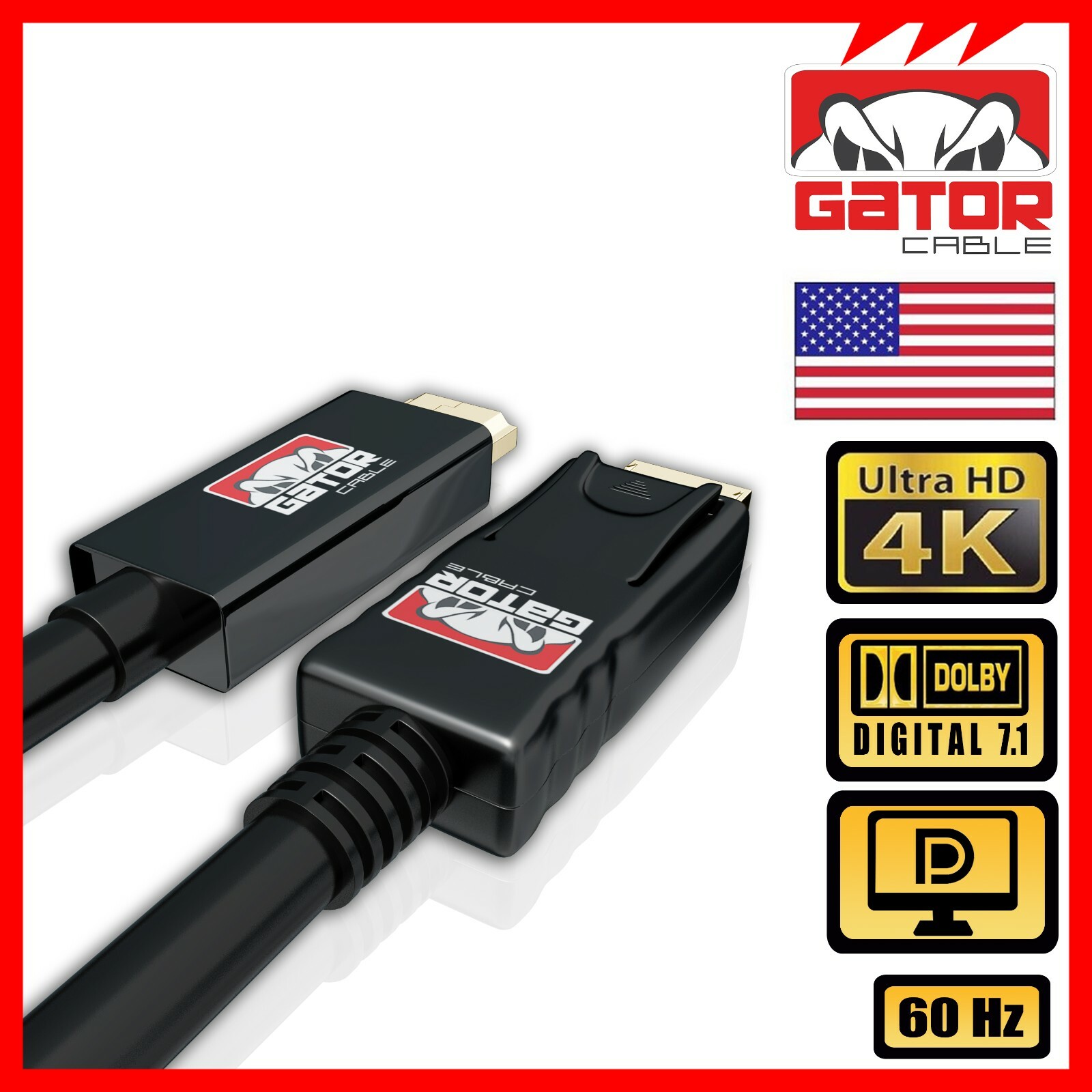 4K Display Port DP to HDMI Cable 60Hz 2160P 25.92Gbps HDR Audio Video Adapter PC