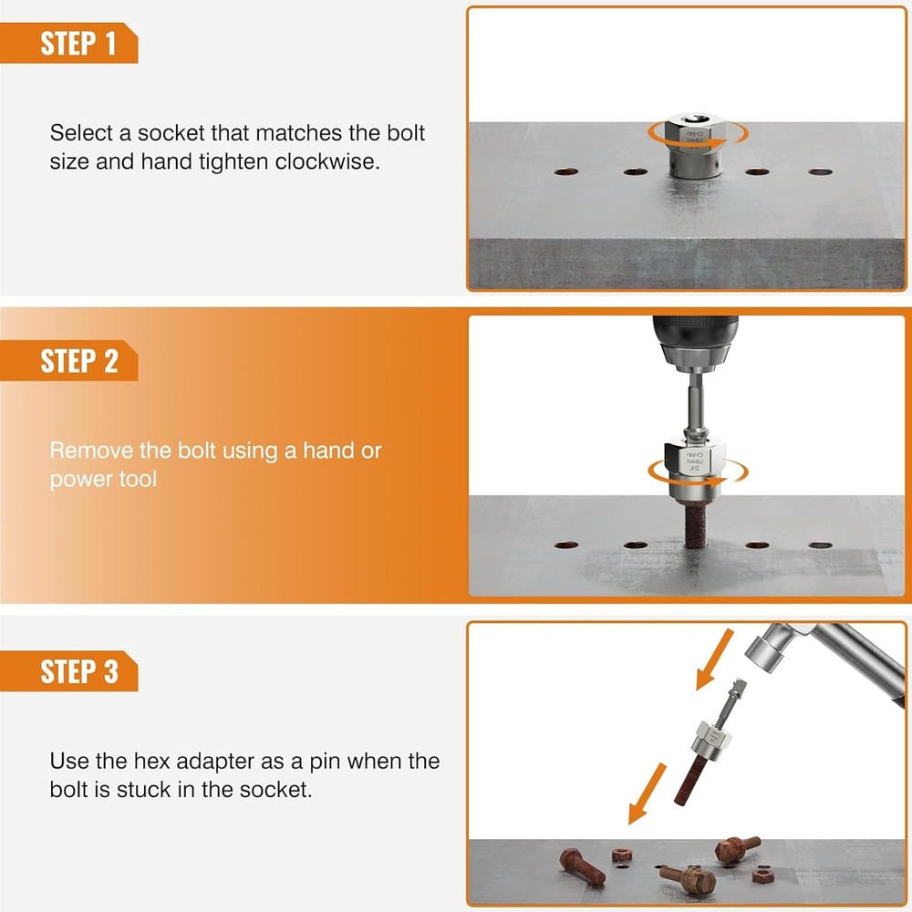 Extractor Set, 3/8" Drive Impact Bolt & Lug Nut Remover Socket Tool Kit