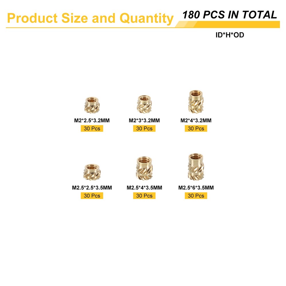 180pcs M2 M2.5 Metric Threaded Inserts with Heat Set Insert Tips