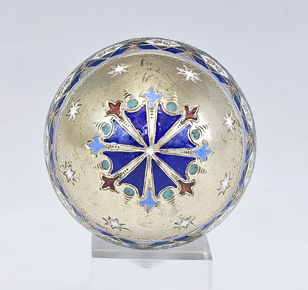 Fine 19C Russian Silver Champleve Enamel Easter Egg