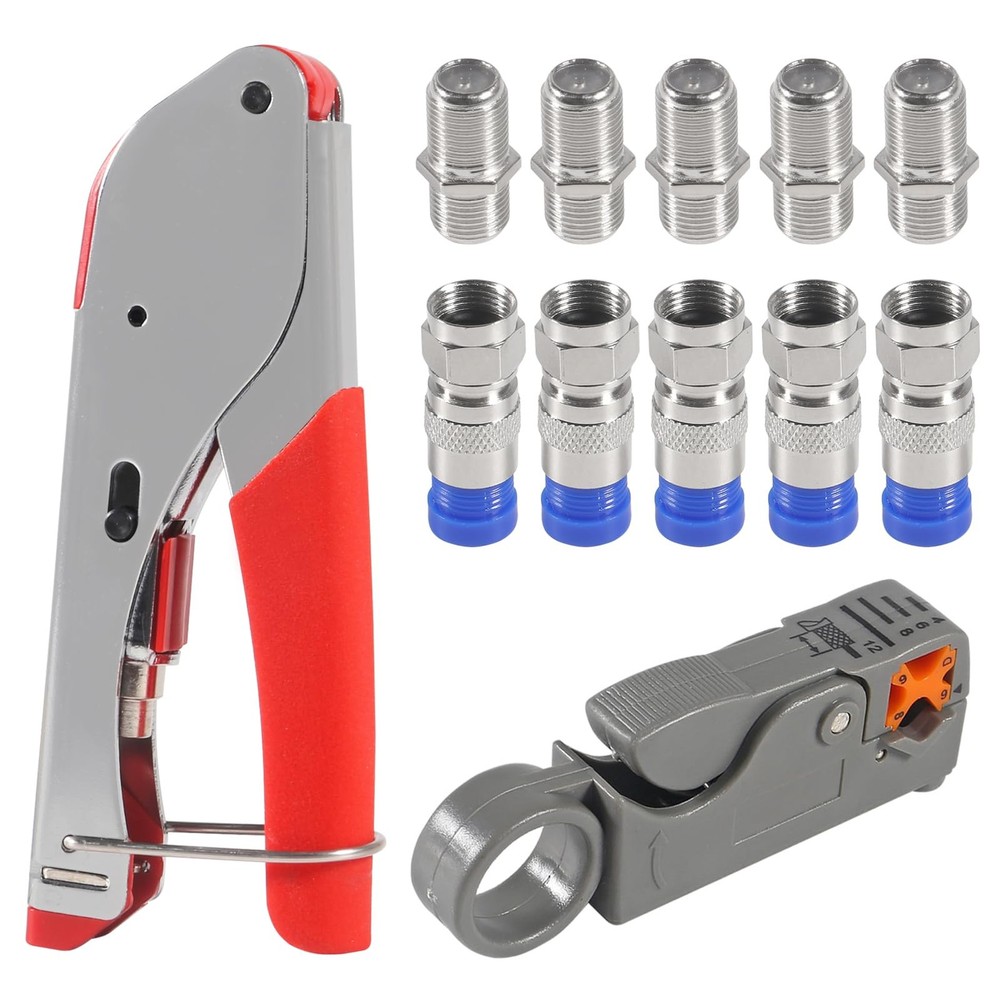 Coax Cable Crimper Tool Kit Coaxial Compression Fitting Red and Metallic
