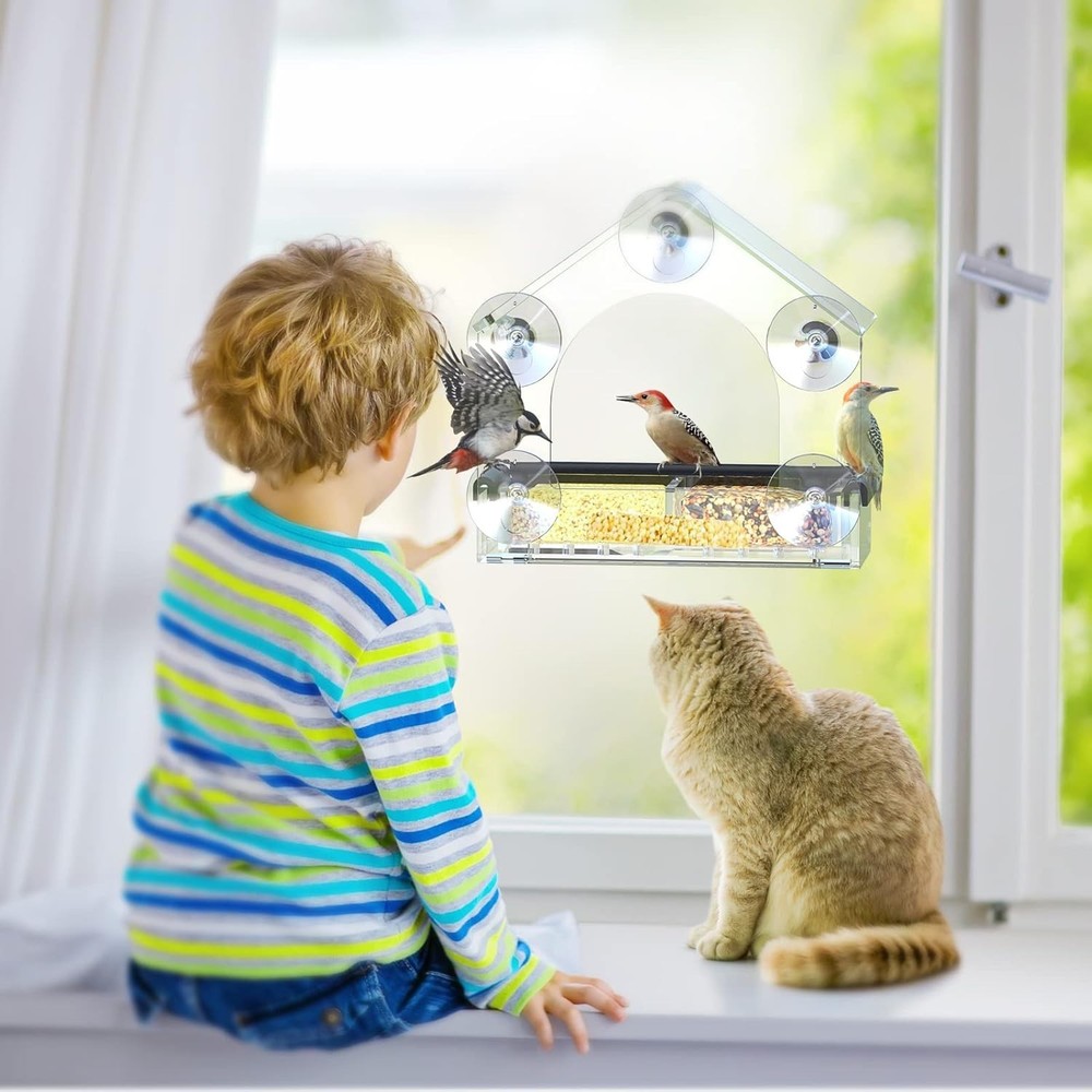 Durable Window Bird Feeder with 5 Extra Strong Suction Cups - Easy Access Tray