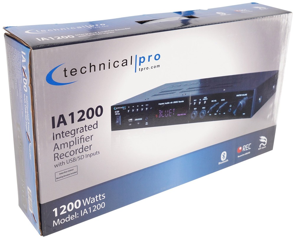 Technical Pro IA1200 Pro Integrated Amplifier w/ 2) Mic inputs+USB/SD/AUX/RCA