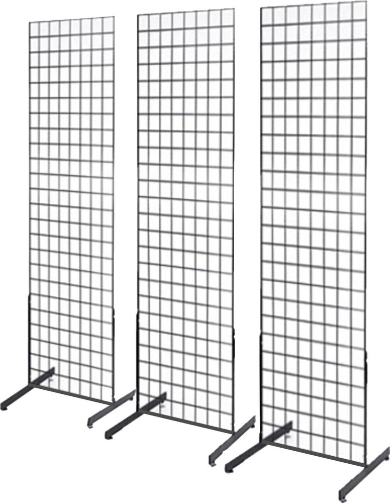 Gridwall Panel Tower with T-Base Floorstanding Display Kit, 3-Pack Black 2'x6'