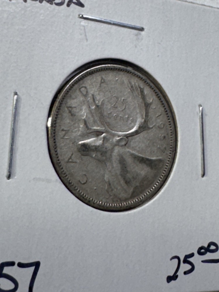 1957 Canada 25 Cents Silver Coin