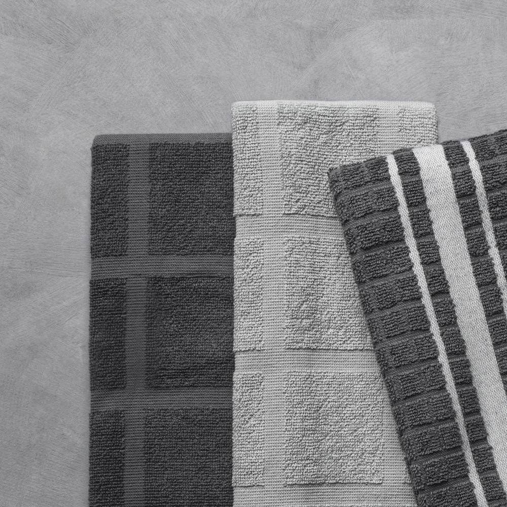 Kitchen Towels, Gray & White, 5 Pack Set