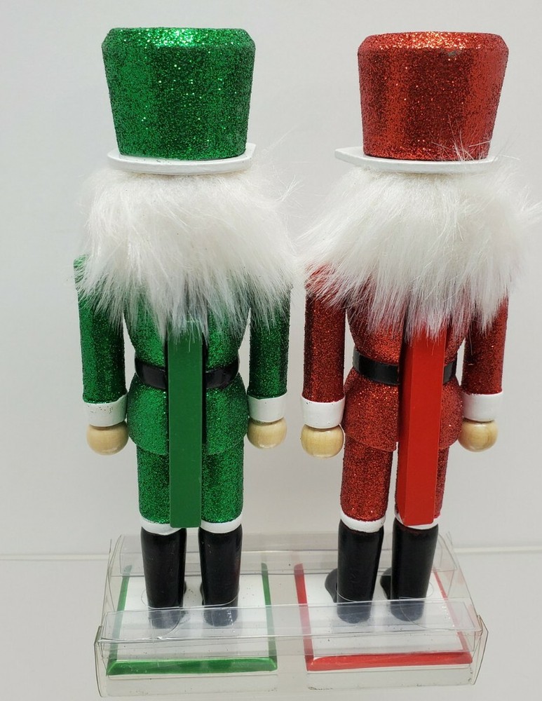 2- RED & GREEN Nutcrackers 8-1/2" Christmas Nutcrackers,