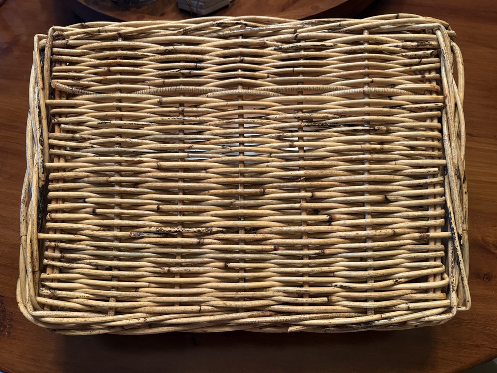 Large Rectangular Basket Wicker Rattan Tray with Handles 21x14x3.5"