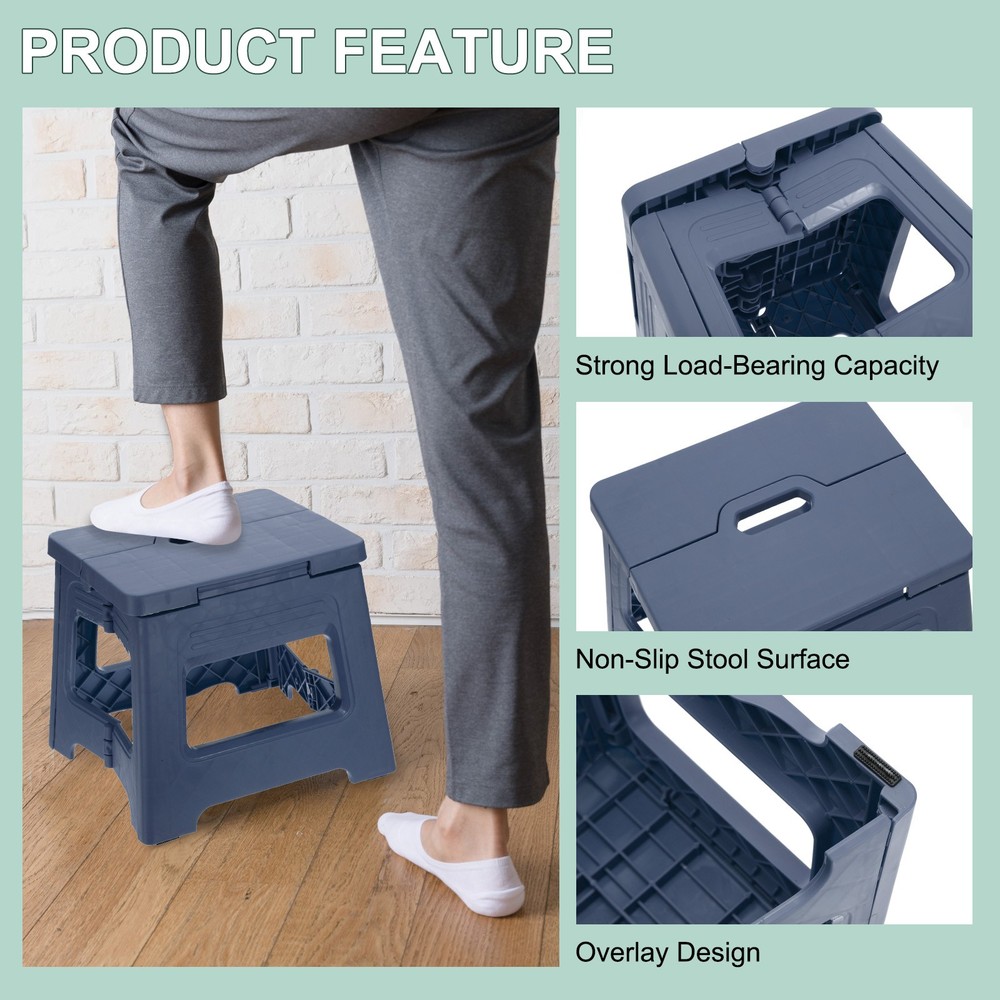 8" Folding Step Stool for Adults 88 lbs Capacity Blue