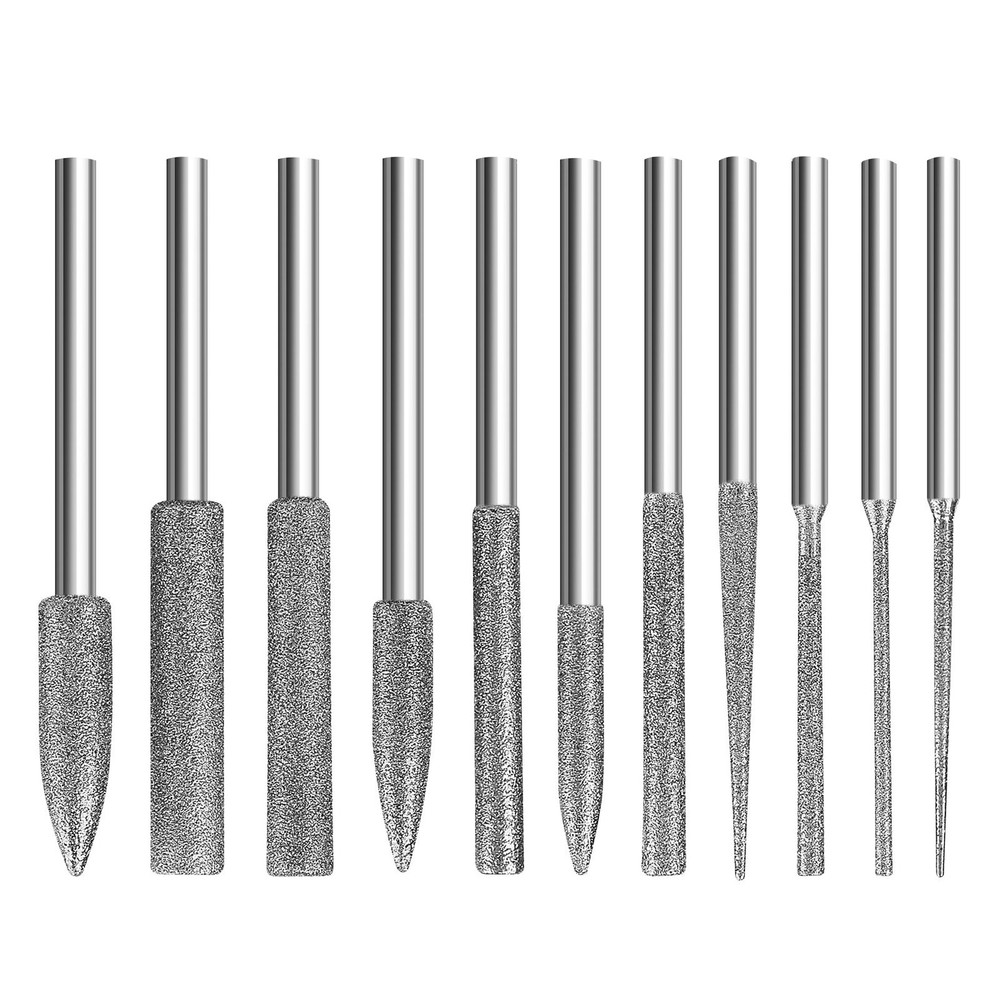 11PCS/Set 1/8" Shank Diamond Burr Bits Grinding Rotary Tools Kit Accessories