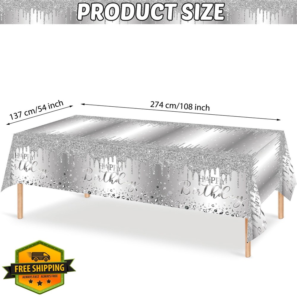Pajean Glitter Diamond Tablecloth Silver 54"x108" 3pc