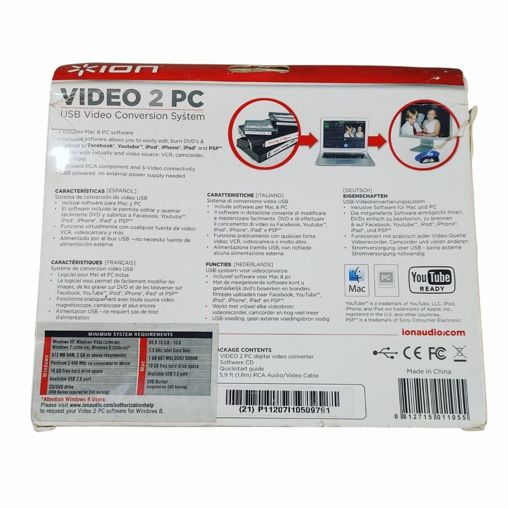 Video 2 PC USB Video Conversion System Cables Software Mac PC Compatible YouTube